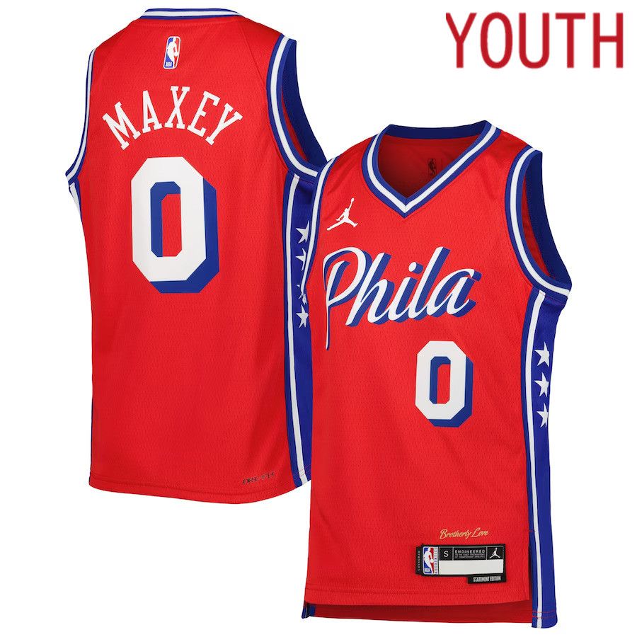 Youth Philadelphia 76ers 0 Tyrese Maxey Jordan Brand Red 2022-23 Swingman NBA Jersey